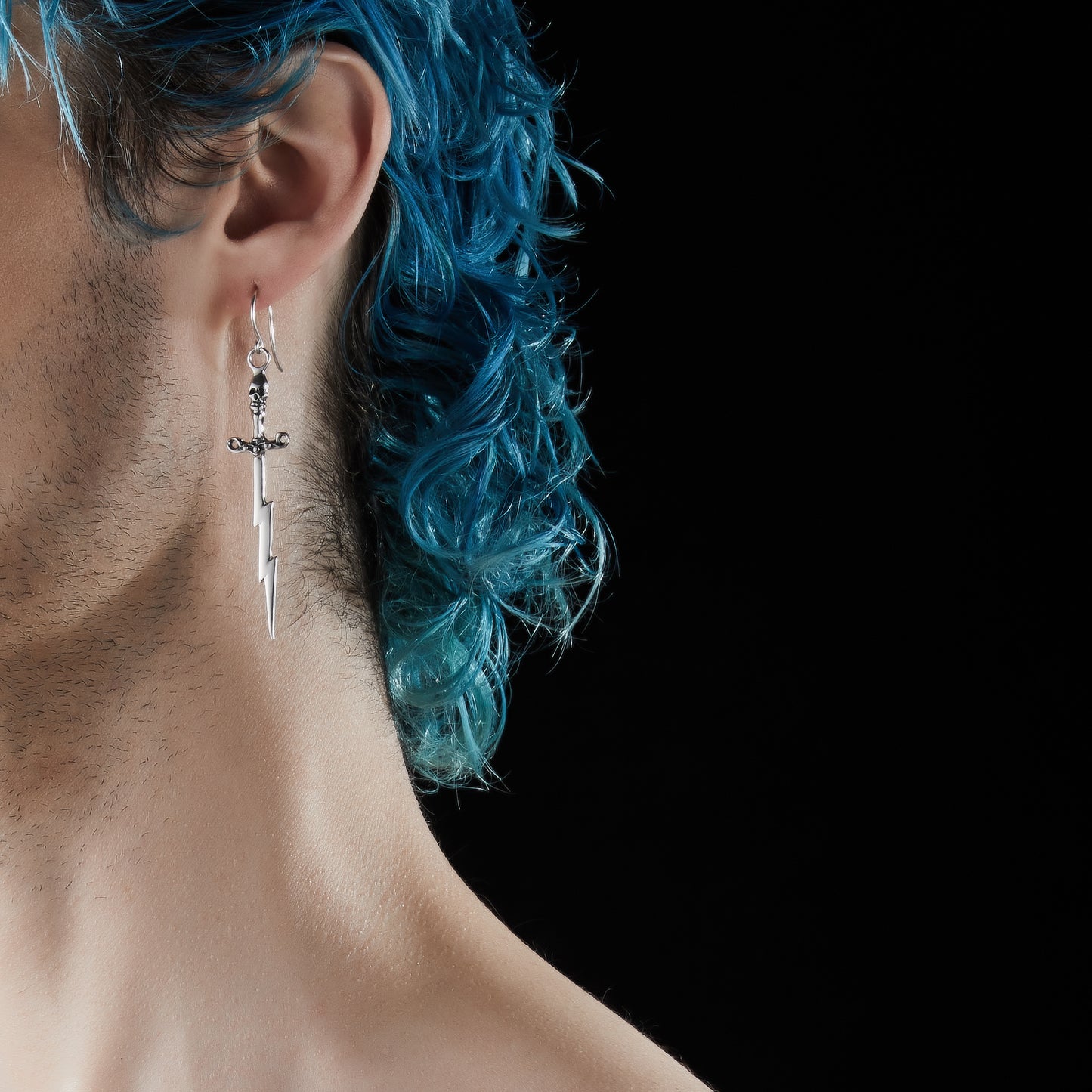 Skull Dagger Sterling Silver Earring Single
