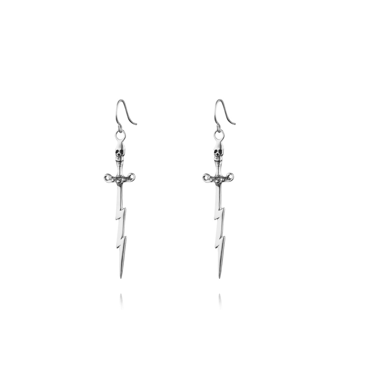 Heart of Bone cult status skull dagger earrings in solid sterling silver 